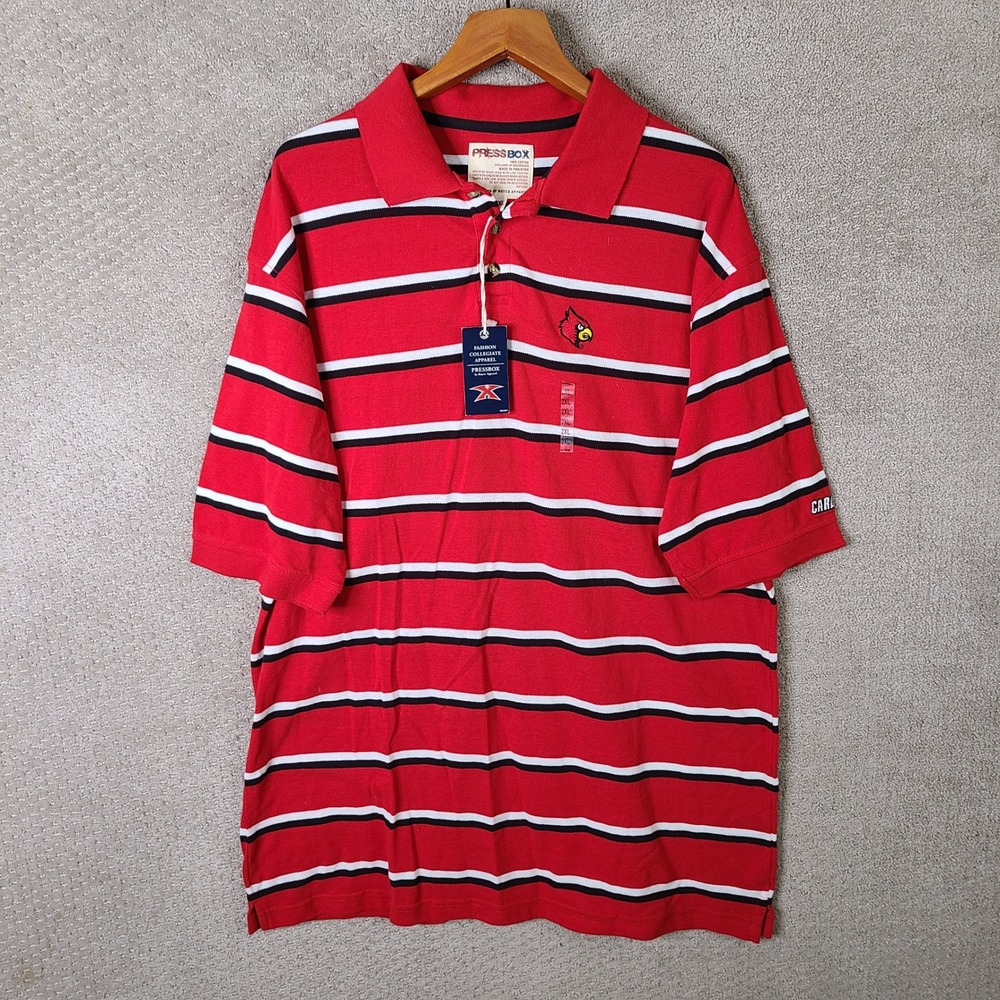 Pressbox Louisville Cardinals Shirt Mens XXL Red Striped‎ Polo NCAA Cotton NEW